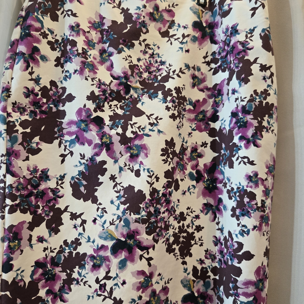 Ann Taylor Factory Purple and Cream Floral Midi Skirt